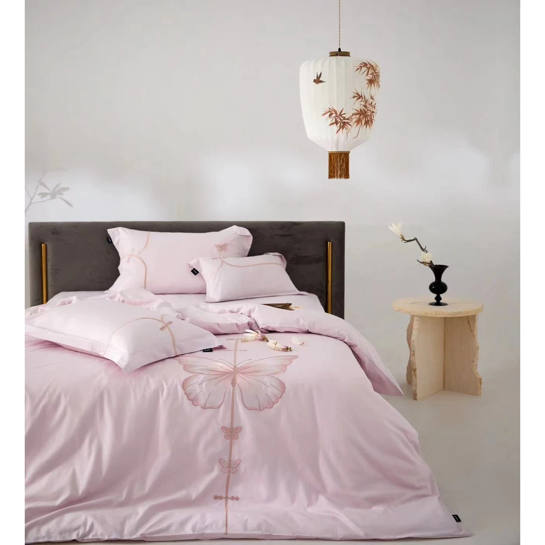 638 床上四件套全棉纯棉床单被套床上用品周庄梦蝶紫