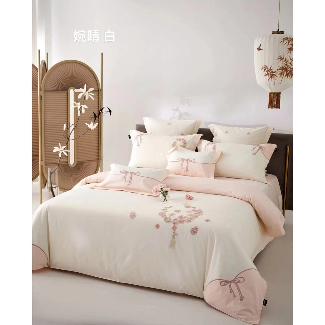 639 床上四件套全棉纯棉床单被套床上用品国婉晴白