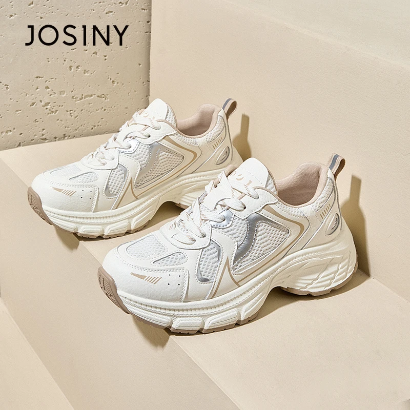 卓诗尼厚底老爹鞋女2025春季新款休闲百搭网面透气拼色软底运动鞋