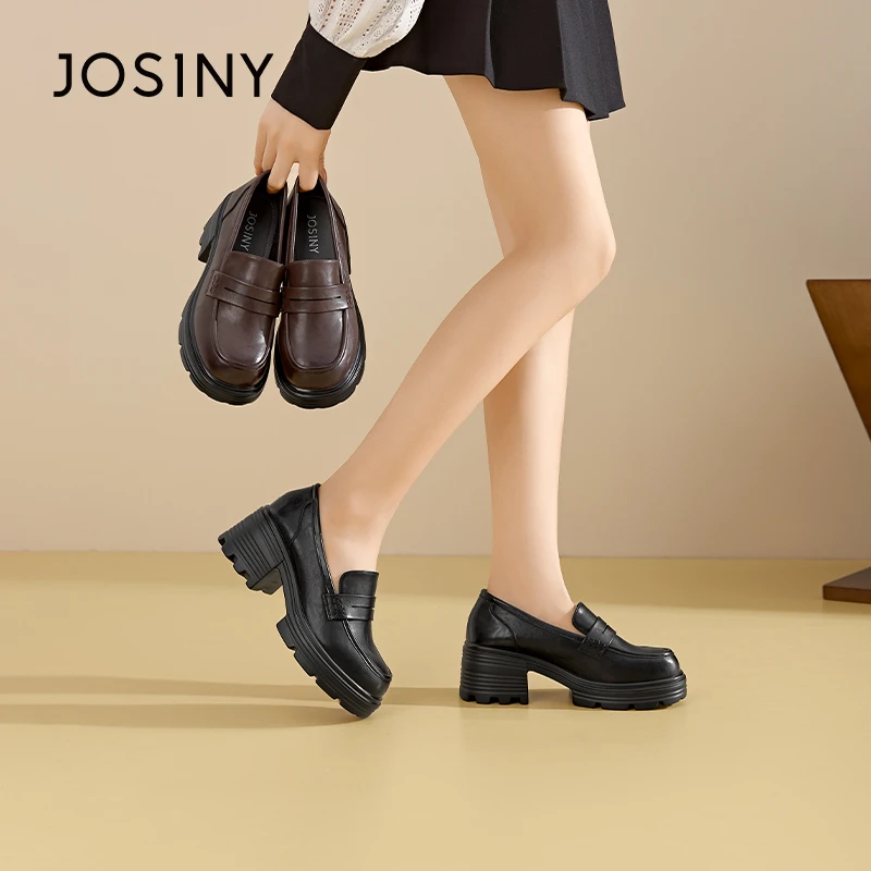 卓诗尼厚底乐福鞋女2025春季新款英伦风软底一脚蹬单鞋粗跟小皮鞋