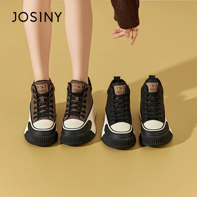 卓诗尼高帮鞋女款2024新款松糕厚底增高秋冬休闲运动板鞋平底