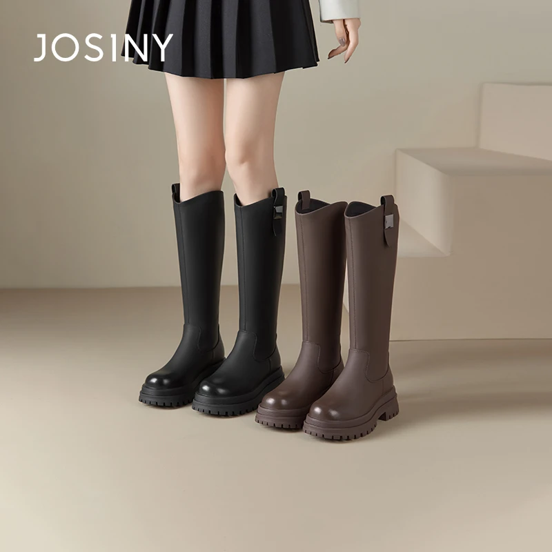 卓诗尼女靴2024新款秋冬季加绒靴子女小个子长靴长筒靴女款高筒靴