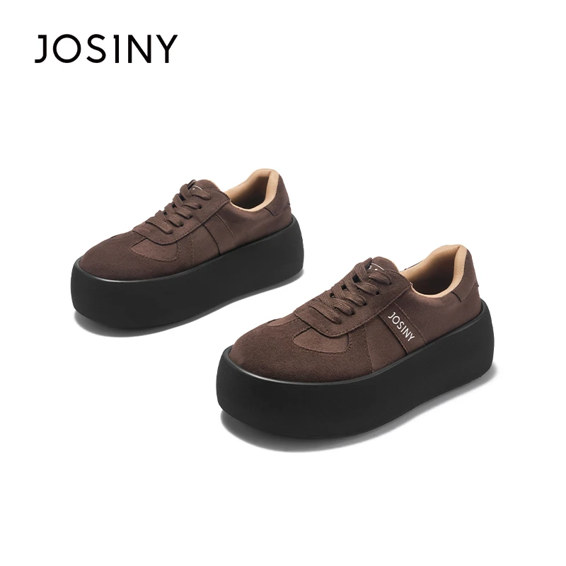 卓诗尼德训鞋女2024冬季新款休闲鞋圆头小皮鞋系带乐福鞋厚底板鞋