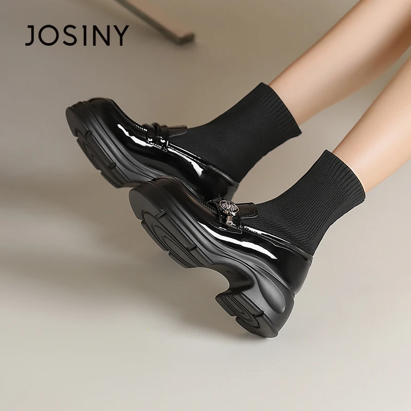 卓诗尼厚底袜靴女2024秋冬新款法式乐福鞋弹力靴粗跟瘦瘦靴短靴女