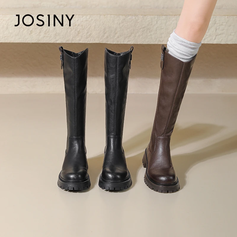 卓诗尼复古长靴女秋冬季加绒2024新款厚底小个子厚底高筒骑士靴子