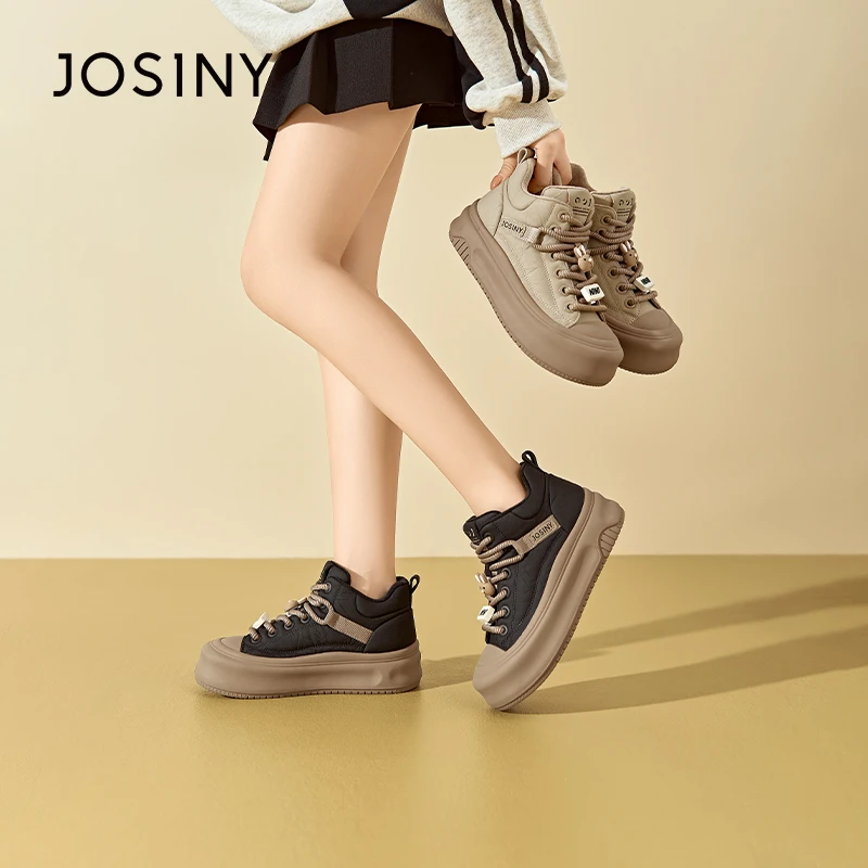 卓诗尼厚底板鞋女2024冬季新款时尚百搭舒适圆头系带休闲运动鞋女