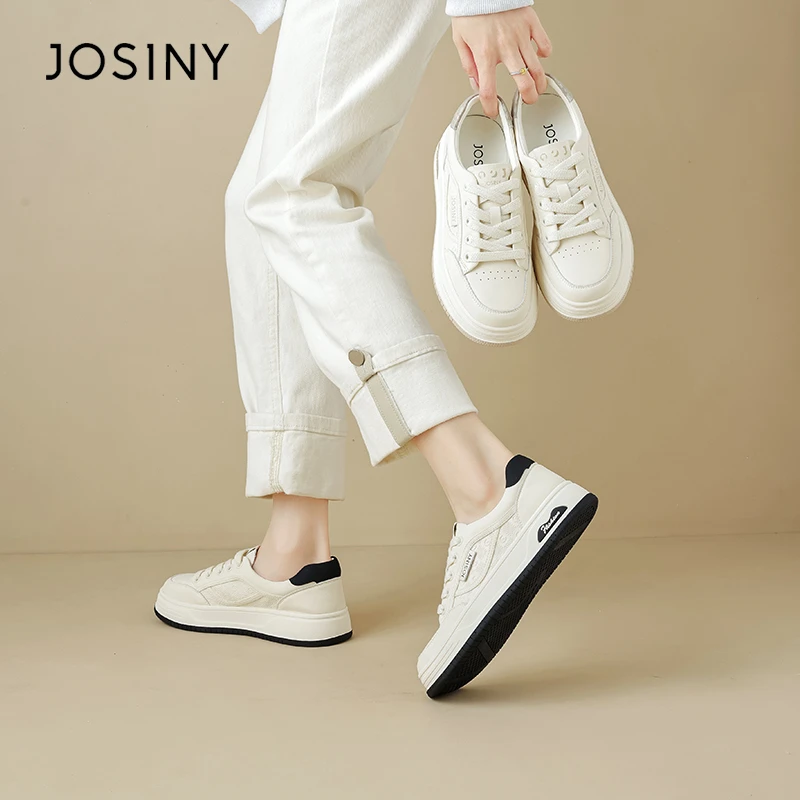 卓诗尼休闲板鞋2025秋季软底时尚百搭运动薄款厚底平底透气小白鞋