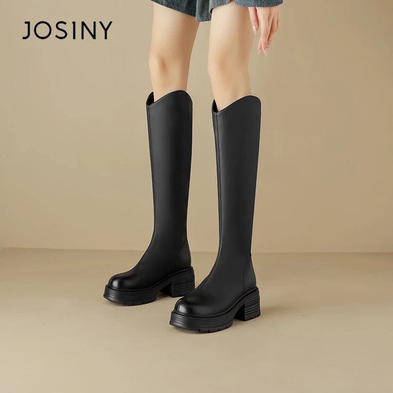卓诗尼显瘦弹力长筒靴女2024年秋冬新款英伦风不过膝厚底骑士靴女