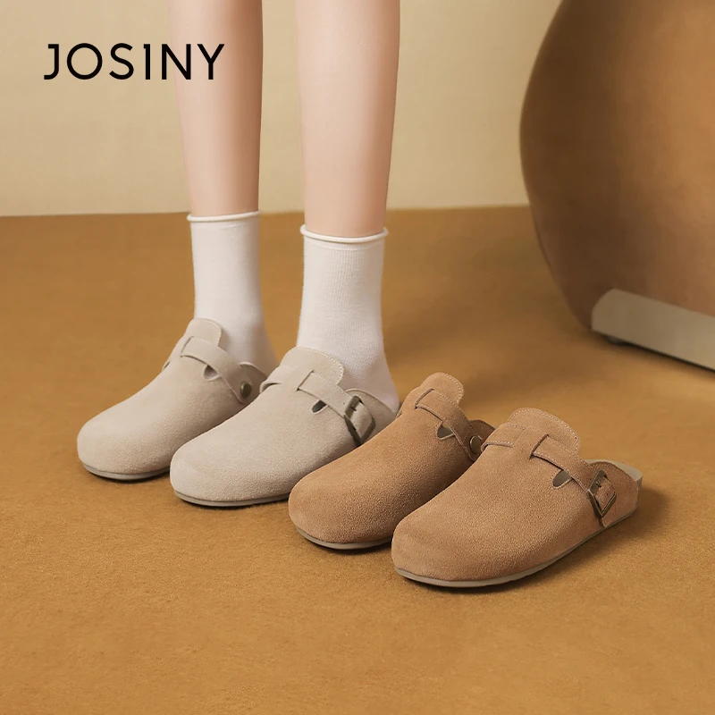 卓诗尼勃肯鞋女2025春季新款外穿厚底包头半拖鞋一脚蹬复古博肯鞋