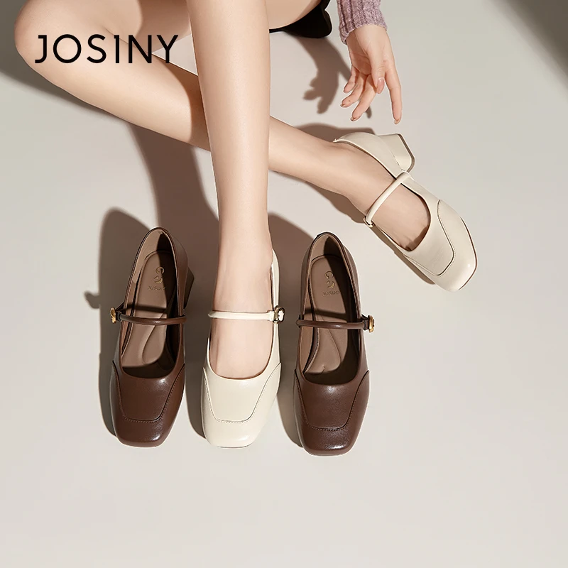 卓诗尼方头玛丽珍鞋女2025年春季新款低跟法式配裙子拼接浅口单鞋