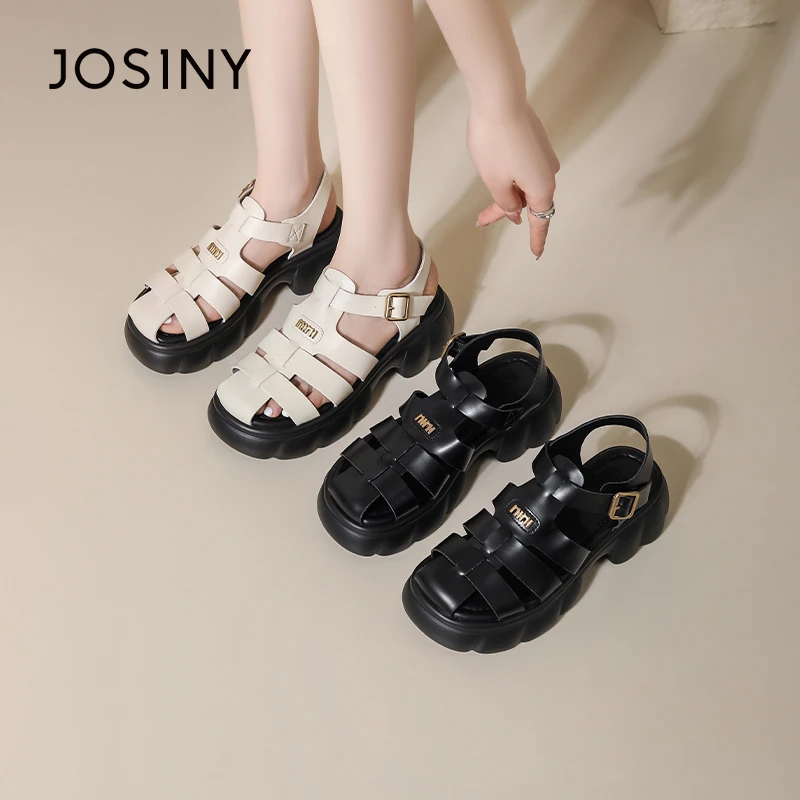 卓诗尼罗马凉鞋女2025年夏季新款韩版编织厚底增高ins潮流休闲鞋