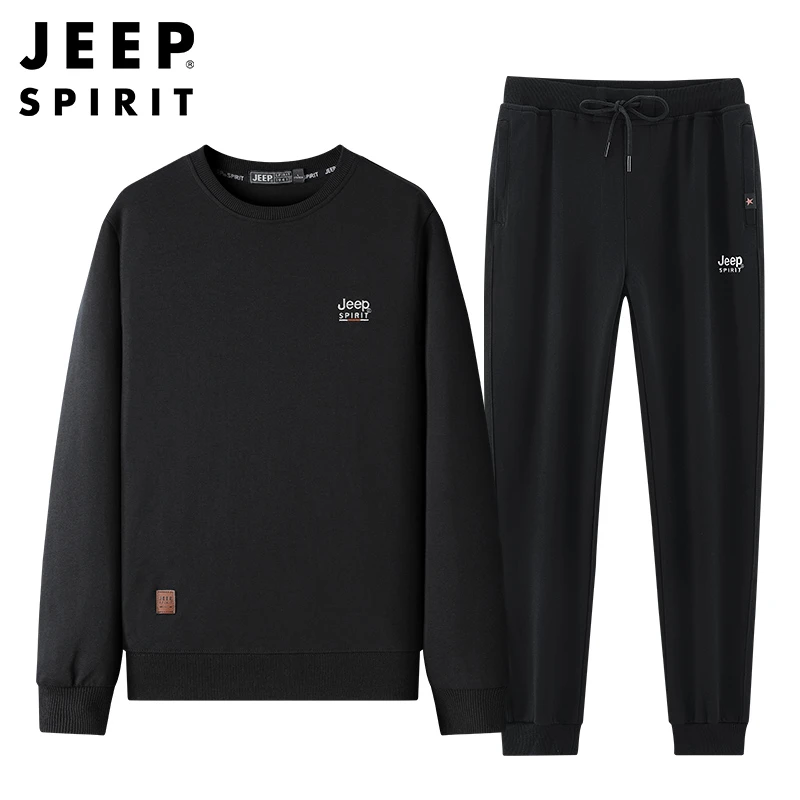 JEEPSPIRIT秋季新款男士运动休闲圆领长袖宽松百搭纯棉针织套装