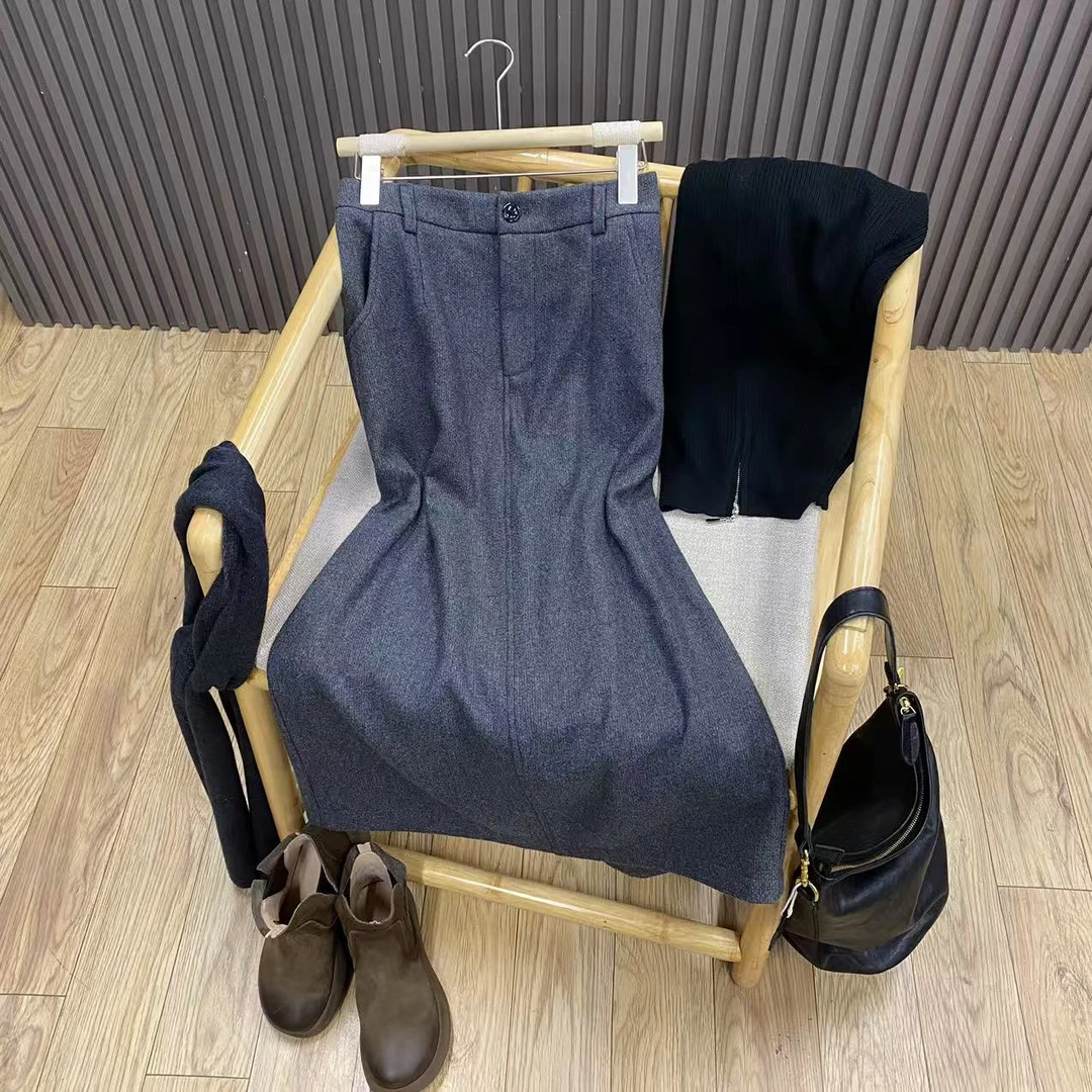 高腰羊毛毛呢半身裙复古文艺显瘦包臀秋冬中长款针织裙女Q1019