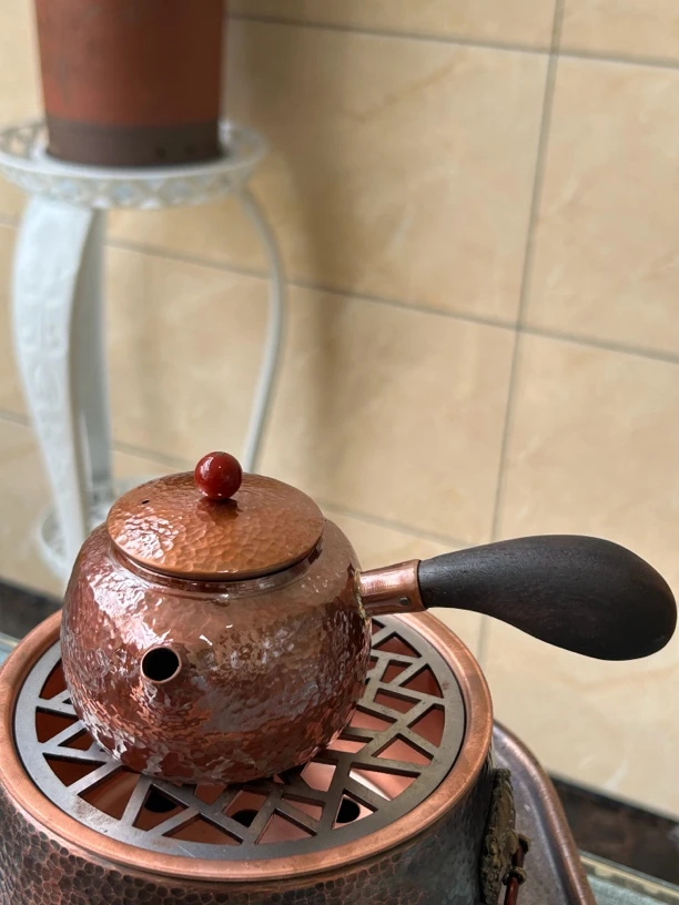 紫铜壶烧水壶加厚手工紫铜烤色有盖侧把小直嘴