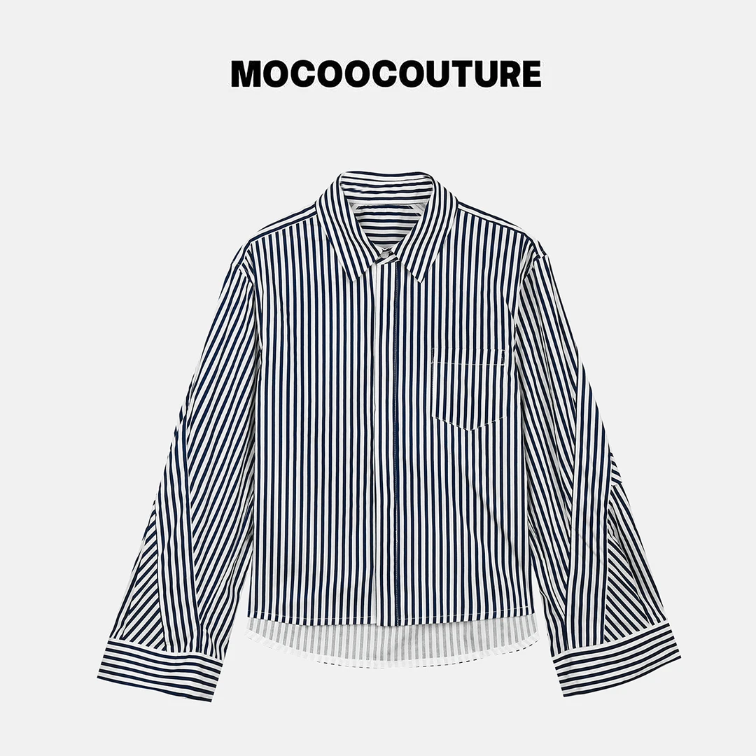 设计感 拼接褶皱 条纹衬衫 26119