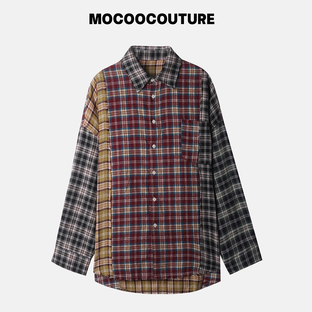 慵懒感撞色 拼接格纹 衬衫（推荐按照身高拍）26041