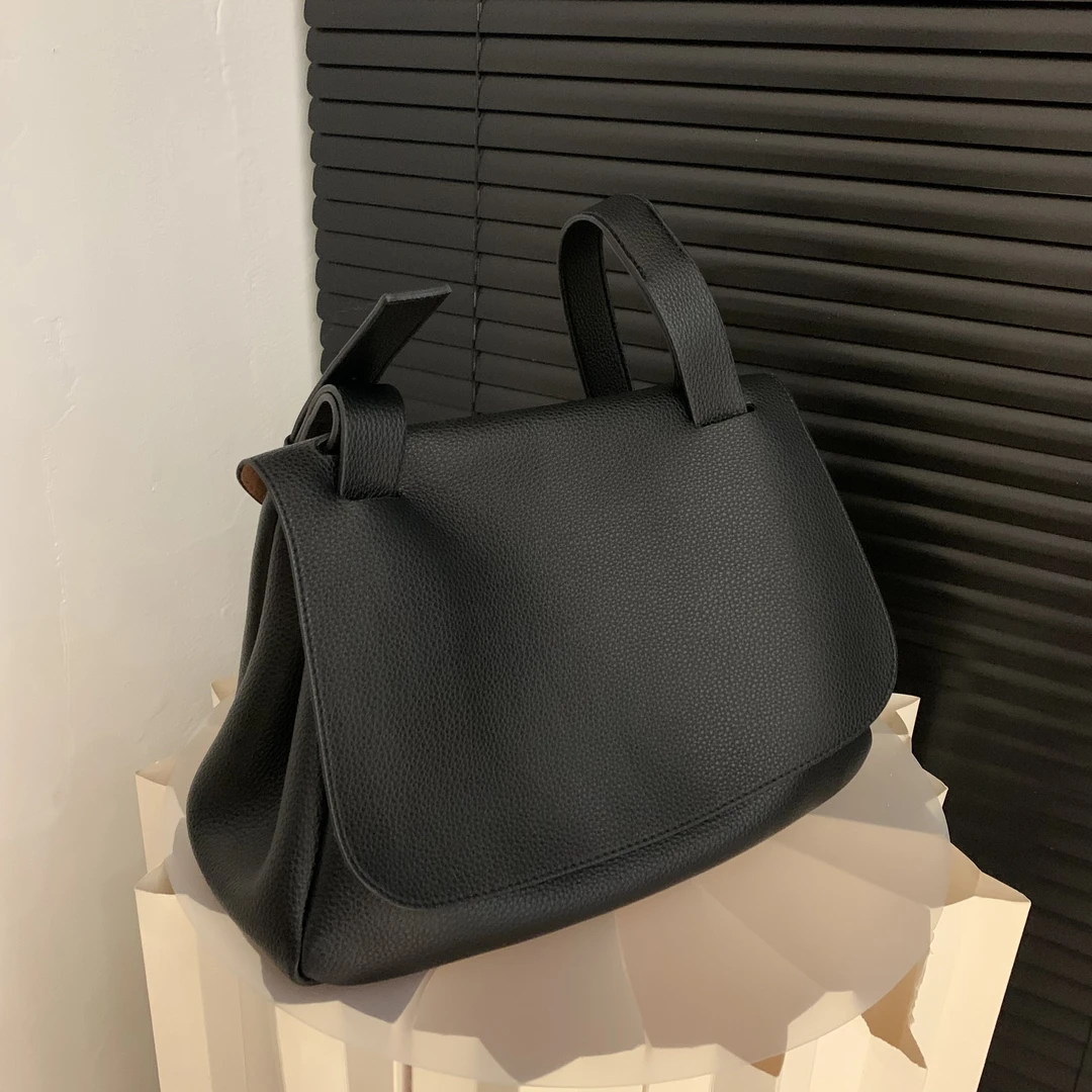 NNO小众品牌 极简邮差包  百搭黑色韩版单肩斜跨包 1769-1