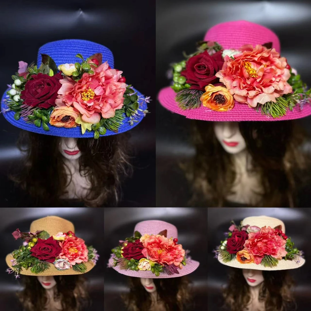 花朵草帽民族风夏款小帽檐帽子