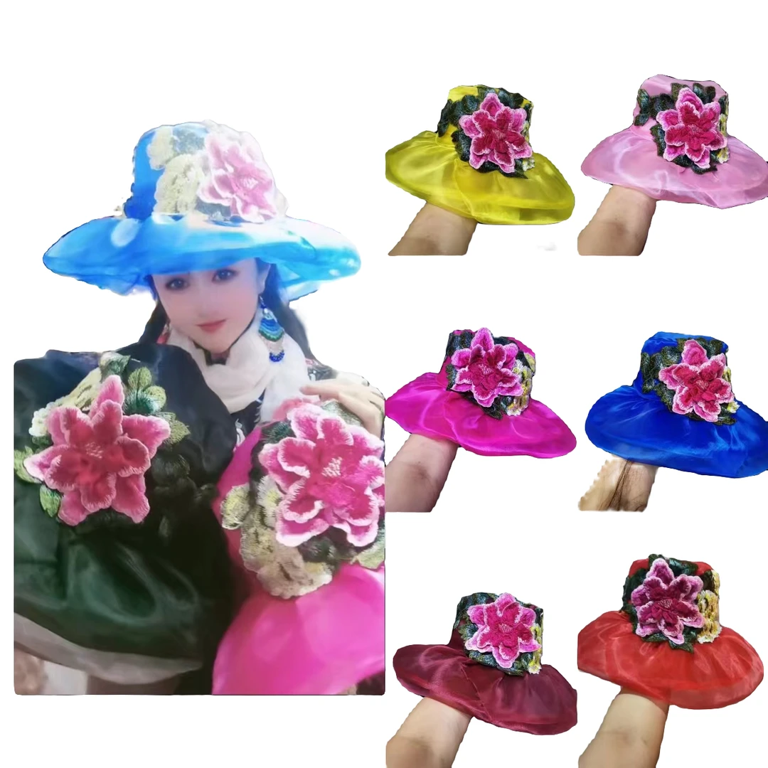 双层欧根纱青叶牡丹花遮阳帽斜挎太阳帽