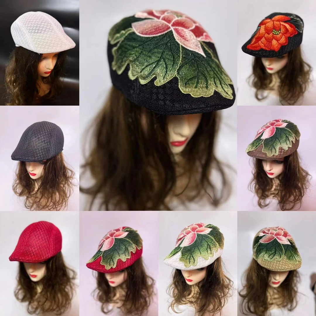 镂空透气鸭舌帽民族风荷花帽