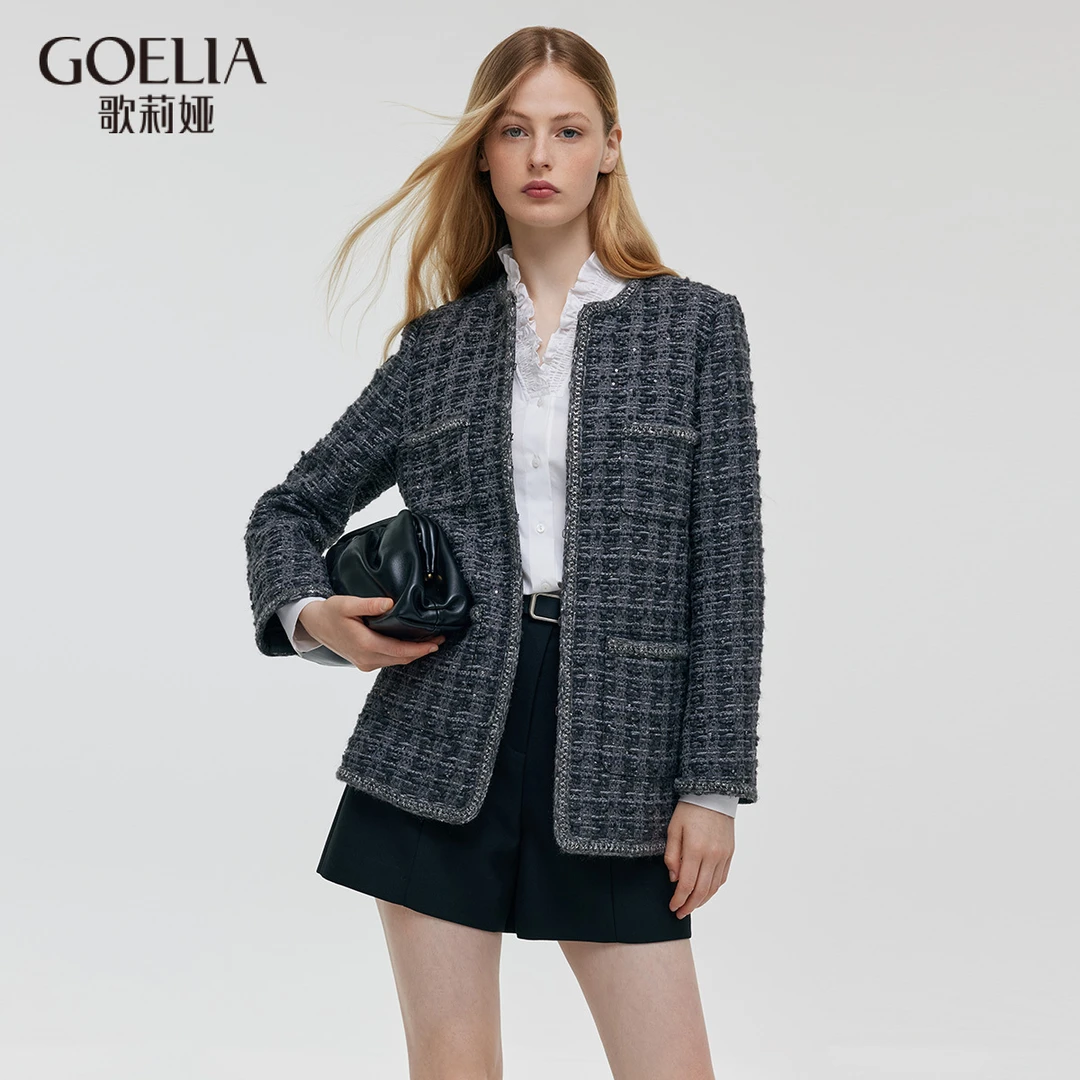 歌莉娅秋季新品珠片绵羊毛小香风外套 1C9L6E080