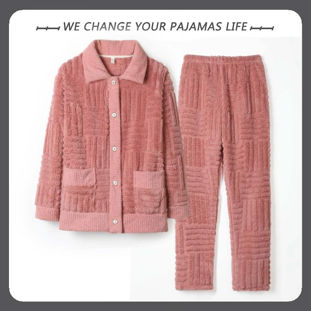 休闲加绒加厚保暖法兰绒珊瑚绒睡衣女秋冬季冬天大码家居服套装