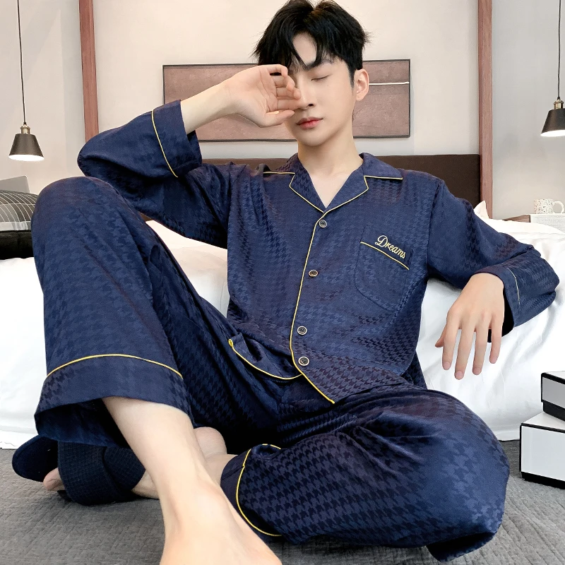 高级感冰丝睡衣男士春秋长袖薄款休闲宽松春季夏季大码家居服套装