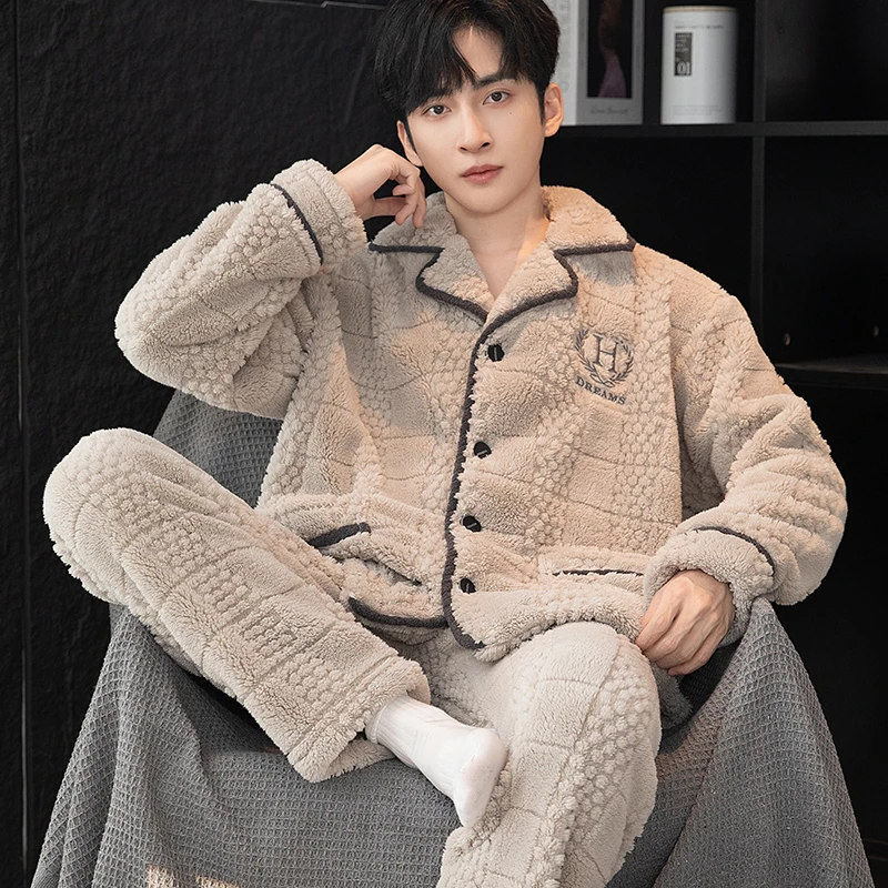 珊瑚绒睡衣男士冬季加绒保暖秋冬款加厚长袖大码东莞那天家居服