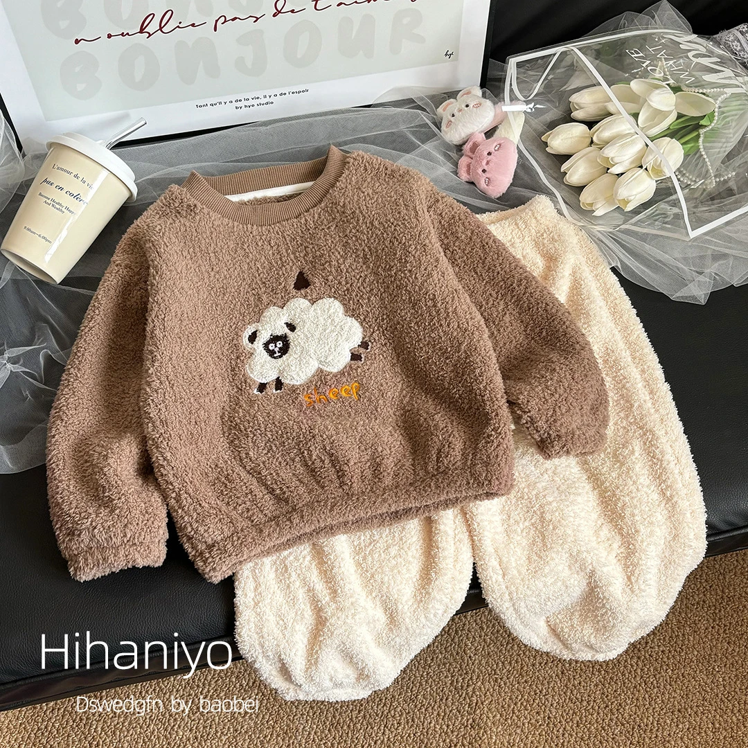 儿童秋冬加厚杨梅绒【动物欢乐颂】家居服套装