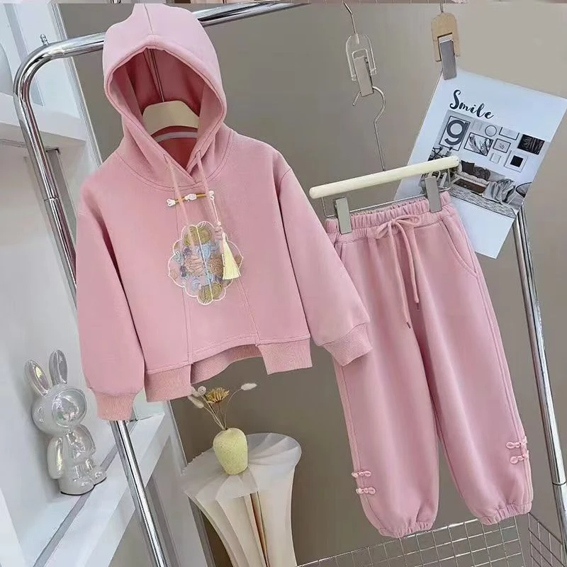 女童国风卫衣春款连帽套装新款中大童春季国风两件套