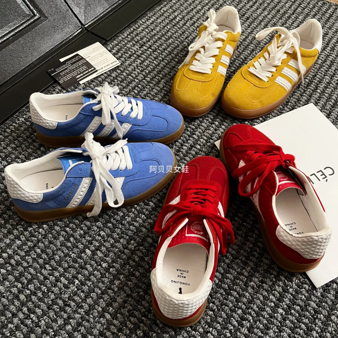 【阿贝贝】新款多巴胺德训鞋/里外真皮百搭透气秋季潮韩版休闲鞋ins