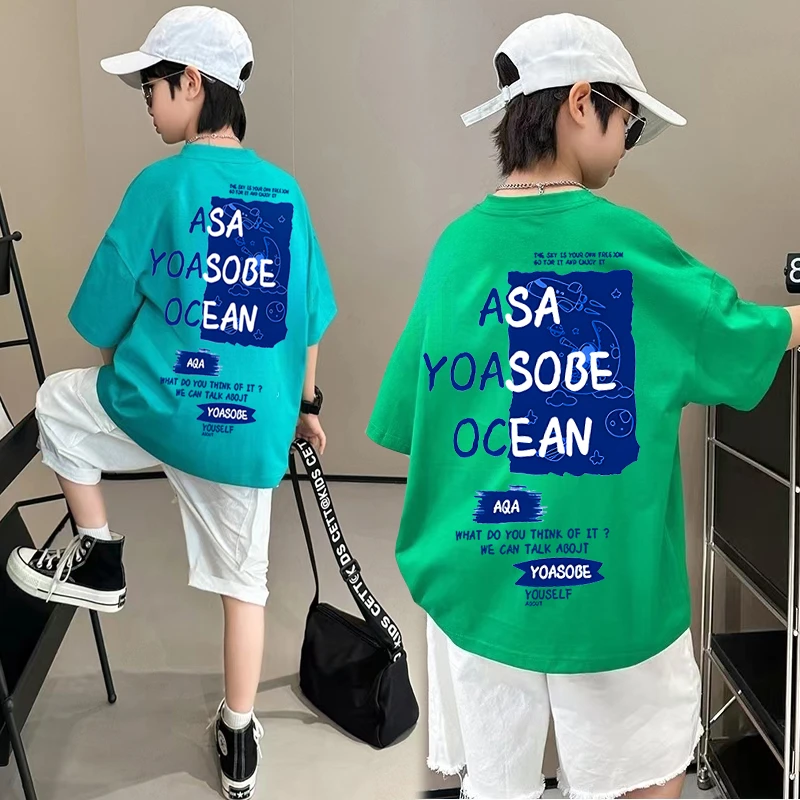 男童t恤短袖夏季薄款儿童纯棉上衣韩版休闲中大童男孩夏装宽松T恤