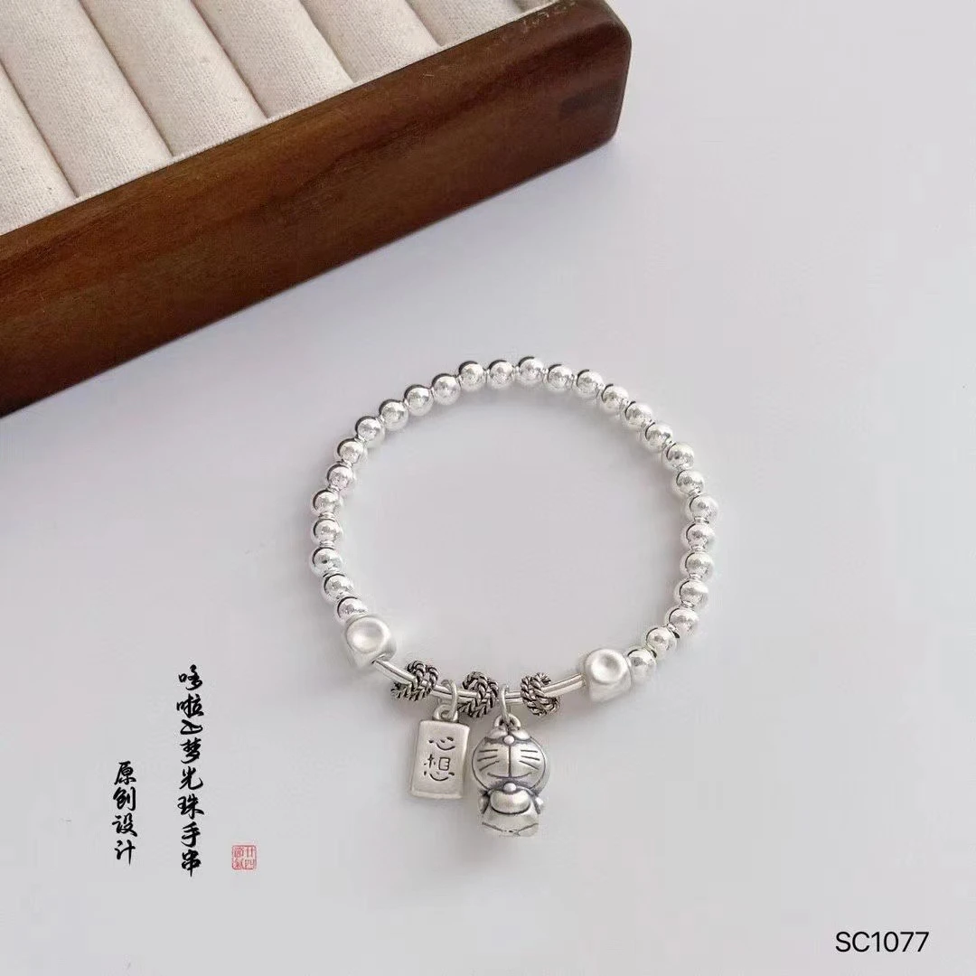 足银手链 足银 光珠哆啦A梦 心想事成手链 原创设计可爱气质百搭