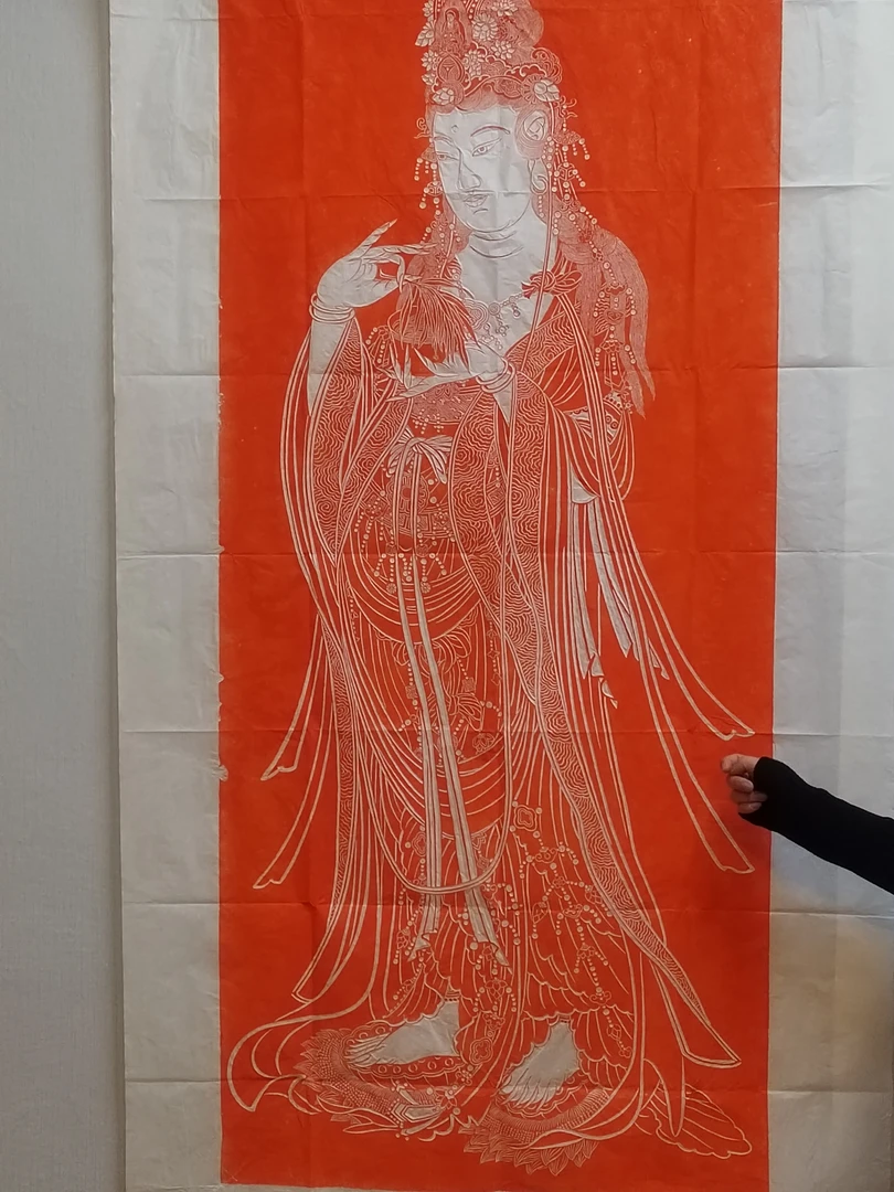 拓片，朱砂拓杨柳观音像