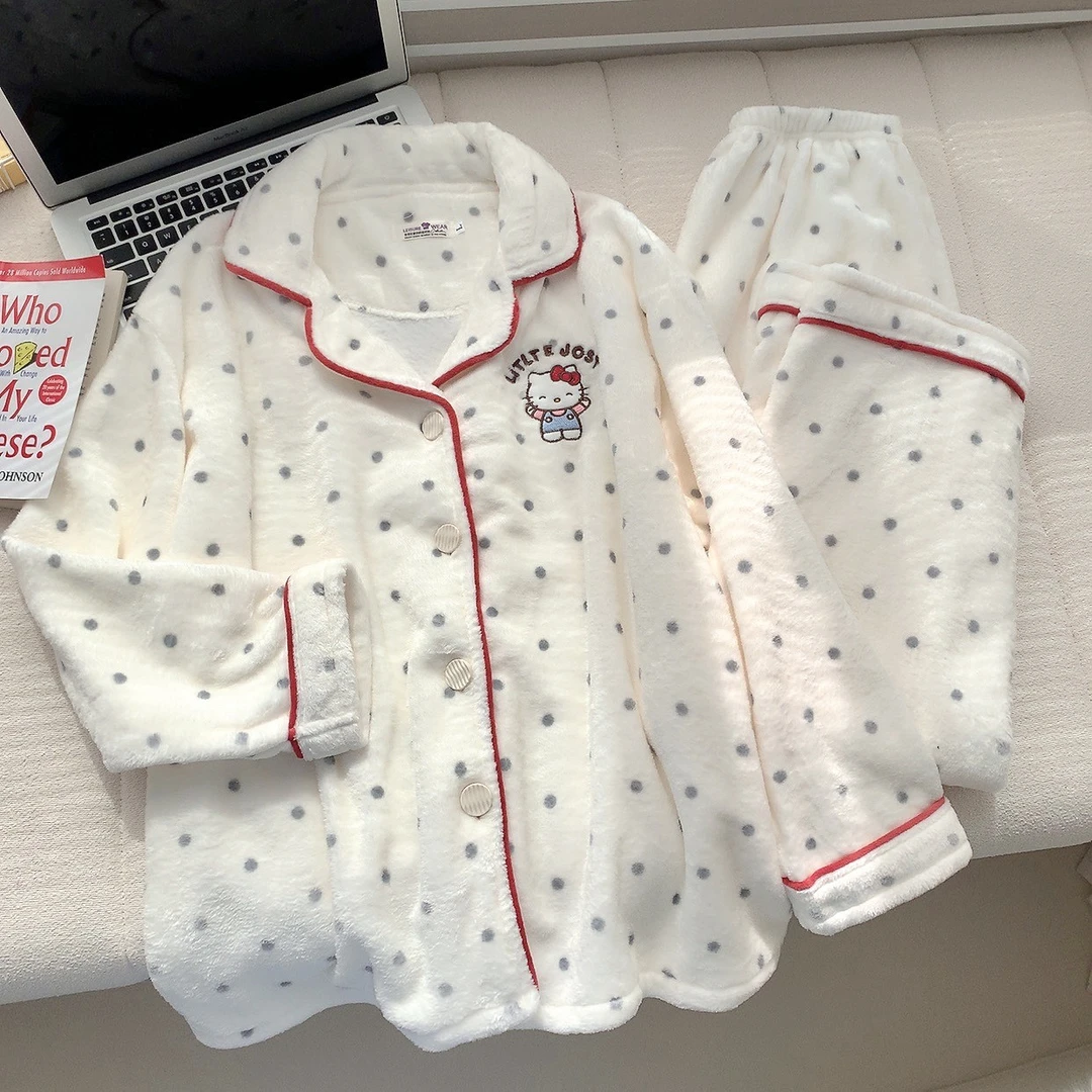 【波点KIKI】新款法兰绒睡衣女秋冬卡通可爱家居服套装小个子厚款