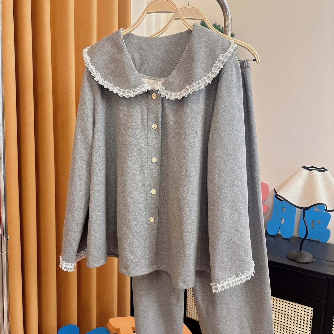 雾灰河畔｜胖mm薄绒长袖长裤230斤睡衣甜美宽松新款微胖少女家居服