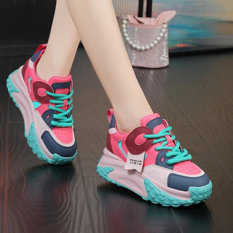 熊猫老爹鞋女2024春季新款厚底运动ins增高鞋网红百搭透气旅游鞋