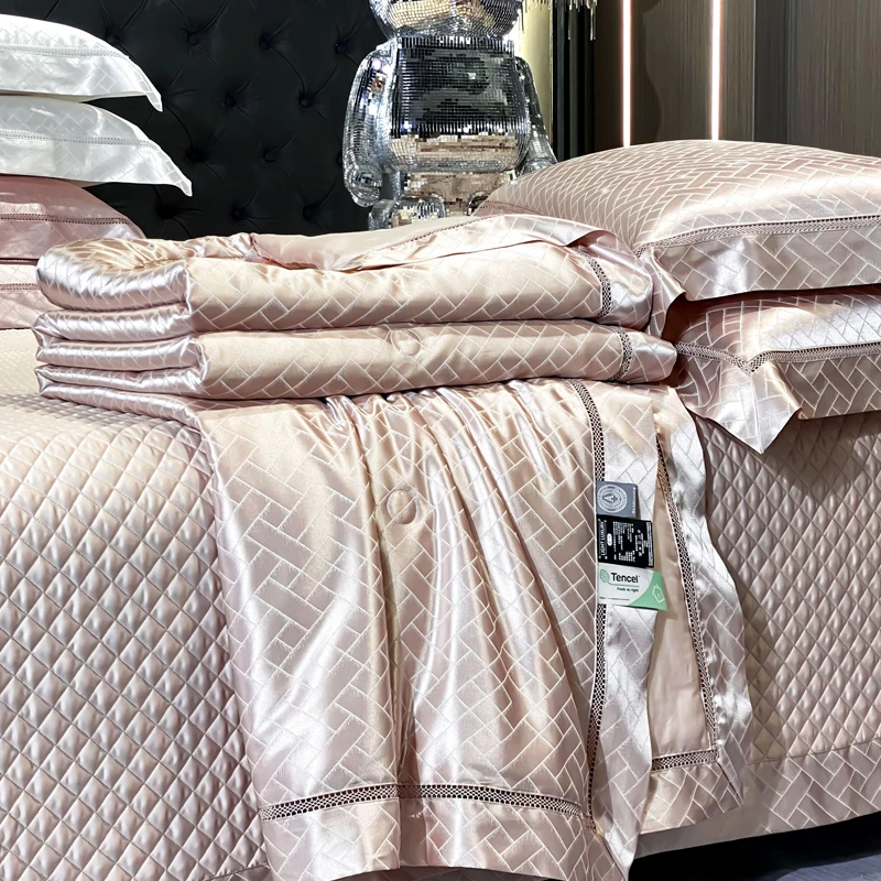 慧媄居-开年特价！夏季高端桑蚕丝色织镂空夏凉被床盖四件套