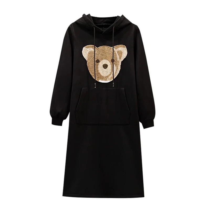 大码慵懒风宽松打底连衣裙女2024冬加绒显瘦连帽卫衣裙