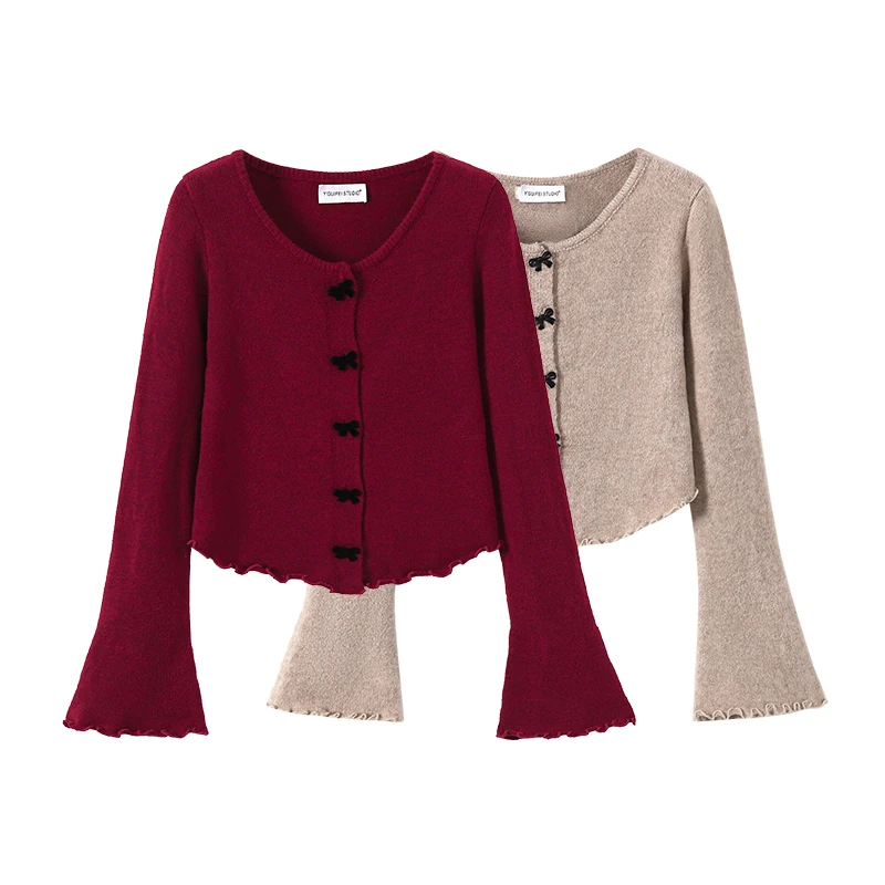 大码新年复古酒红色毛衣冬季小个子内搭短款针织衫上衣短款辣妹