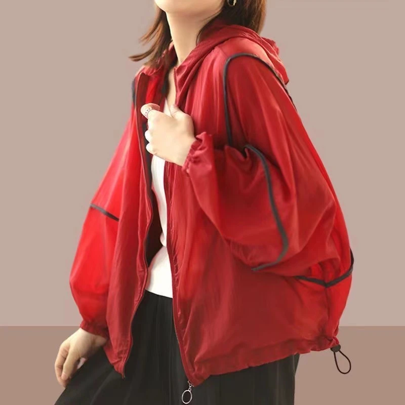 防晒衣女2024夏季轻薄宽松透气连帽皮肤衣户外骑行休闲时尚防晒服