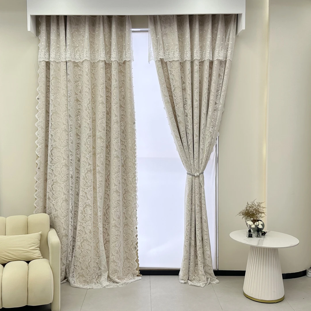 艾绫法式轻奢维多利亚公主布沙一体成品蕾丝遮光客厅卧室遮光窗帘