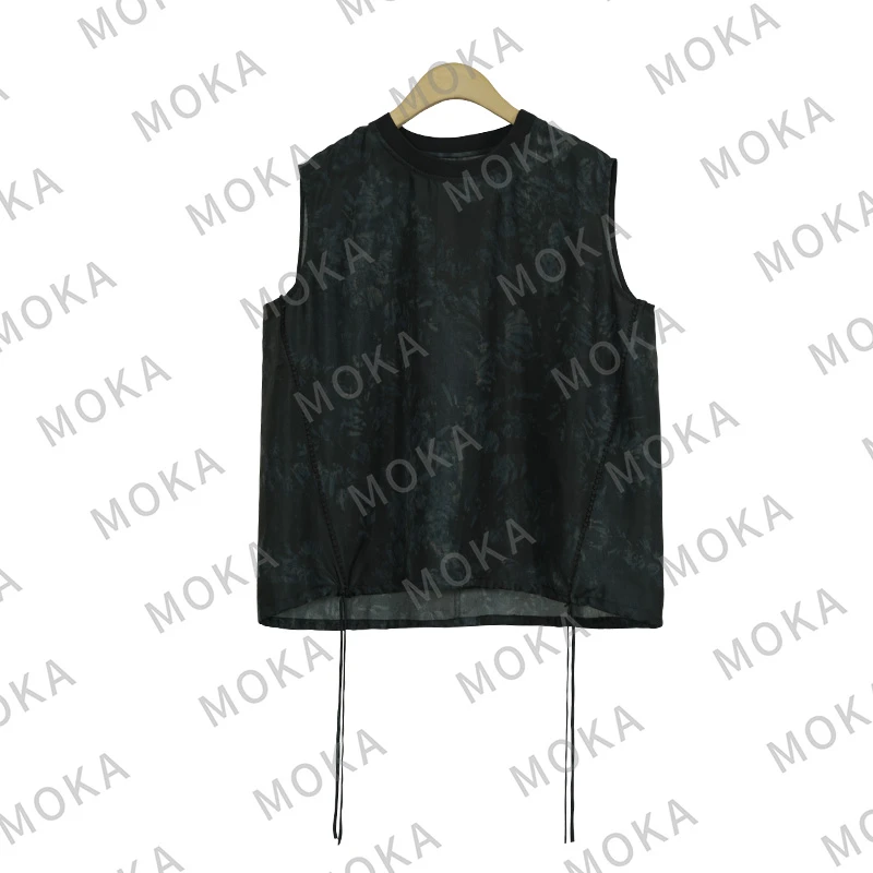 桑蚕丝文艺感做旧提花 无袖宽松背心上衣（240739）