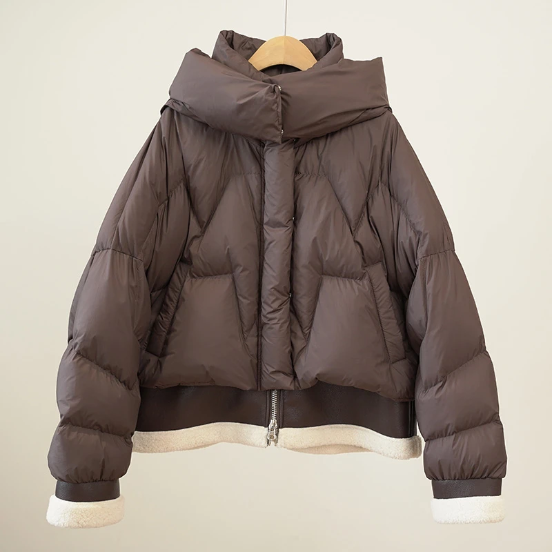 小众新款 拼接连帽白鸭绒轻薄款羽绒服（240843）2560