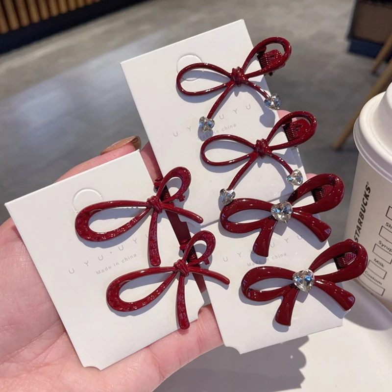 安可拉红结水钻鸭嘴夹发夹高级感刘海夹侧边夹百搭发卡发饰