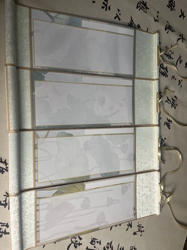 16x50cm四个混搭四季荷花挂轴一套四个