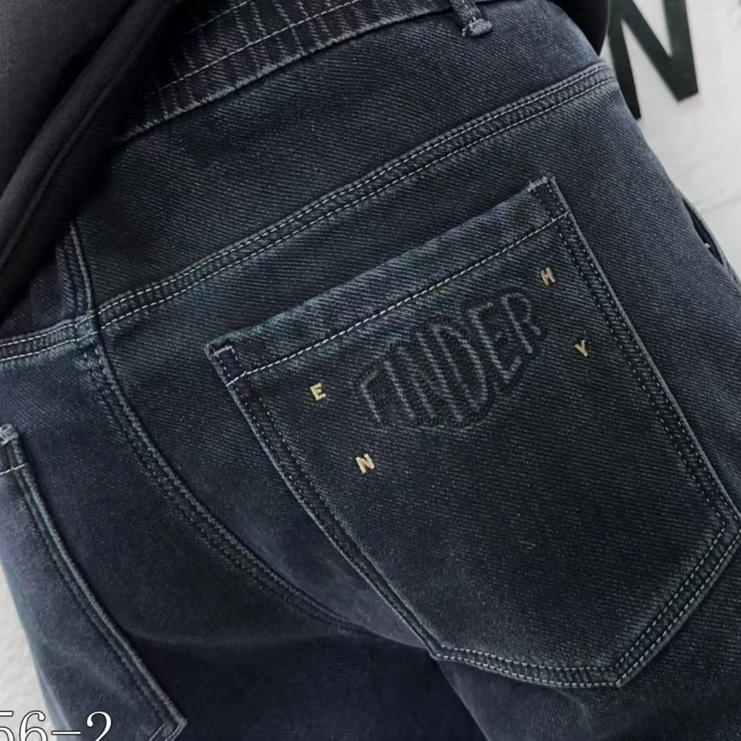 秋冬新款男士弹力加绒加厚牛仔裤宽松显瘦中筒休闲裤