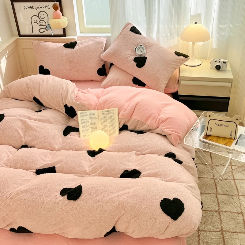 冬季加厚阳离子毛巾绣牛奶绒四件套保暖法莱绒被套床单学生三件套