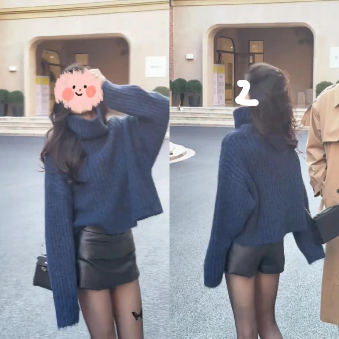 秋冬穿搭高级感爆款针织上衣2024新款简约百搭高领慵懒风毛衣