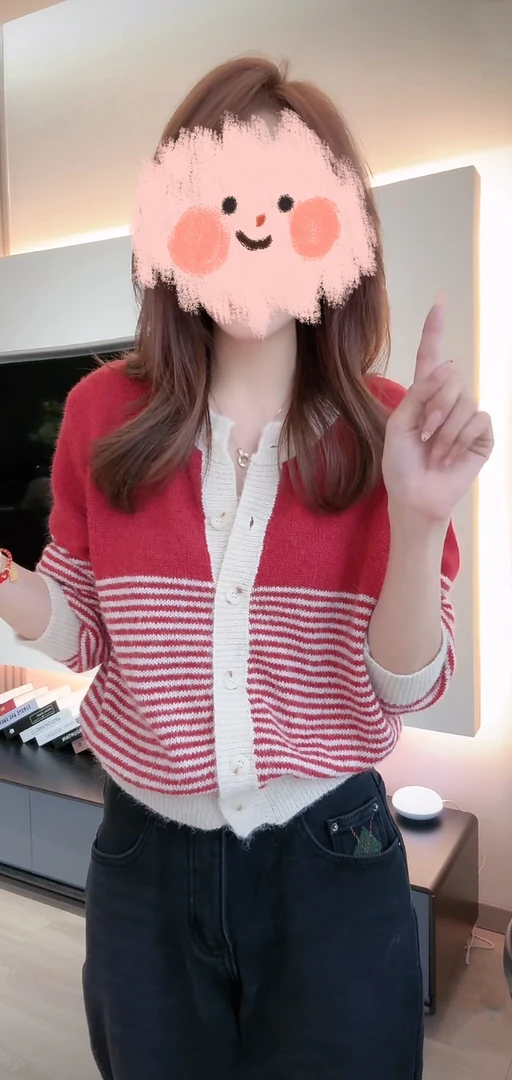 春季洋气慵懒拼色减龄毛衣气质圆领长袖针织开衫